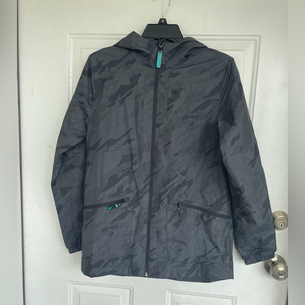 Champion Hooded Rain Jacket 12/14 Black Tilted Camouflage Windbreaker